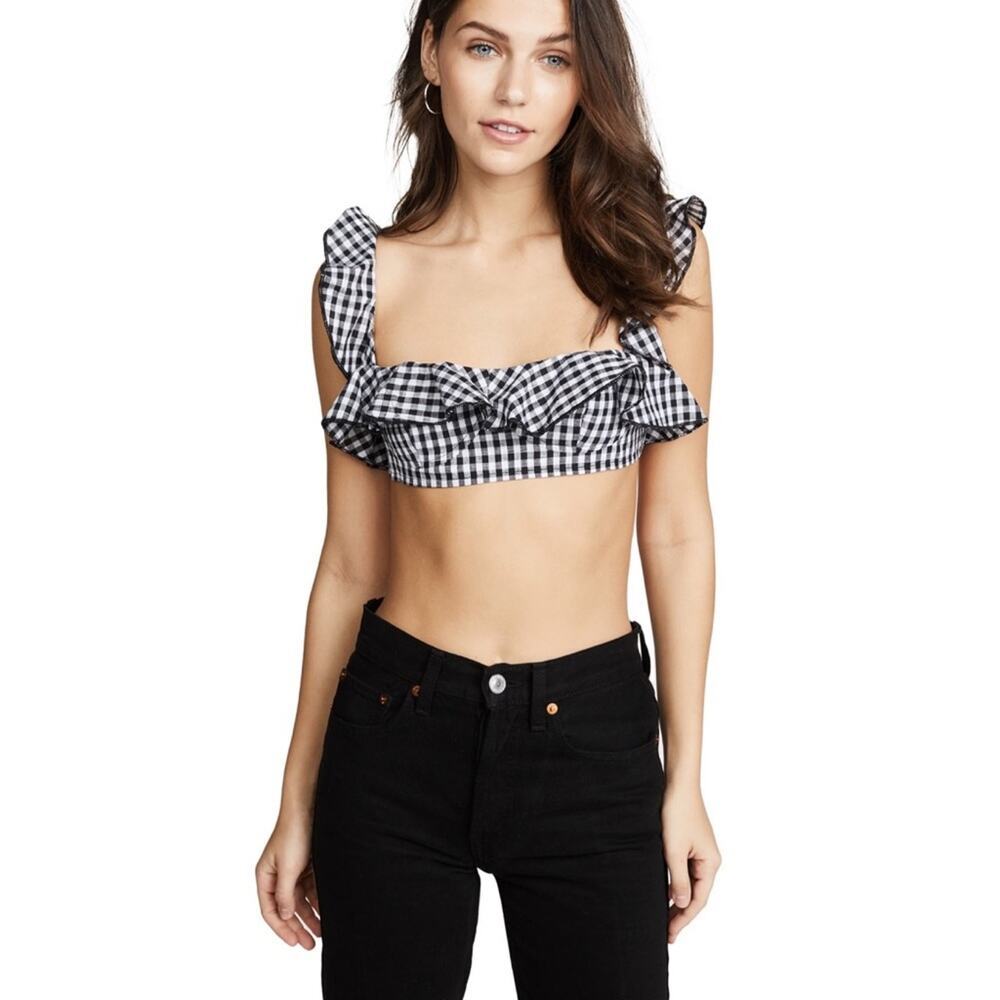 New Lioness Slave for You Ruffle Crop Top in Black Gingham Women's Size S